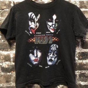 Vtg Kiss Band Flaming Youth Rock Tee XS/Youth XL